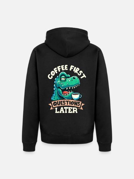 Grumpy Trex Dinosaur With - Unisex Premium Organic Zip Hoodie - black