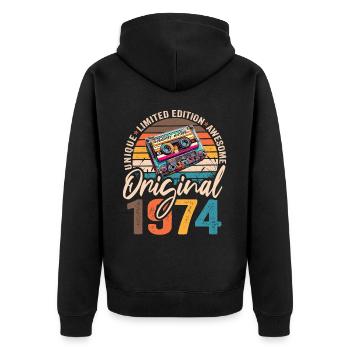 born 1974 vintage 1974 cassette original 1974 - Unisex Premium Organic Zip Hoodie - black - Back - Nico (187cm)