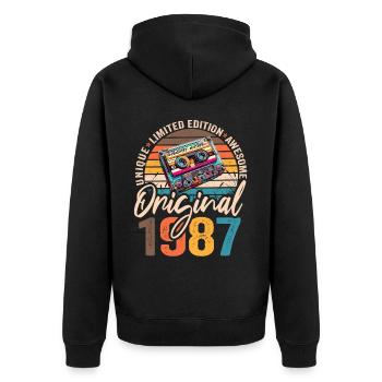 Vintage Né 1987 Anniversaire Original 1987 - Veste à capuche bio Premium Unisexe - noir - Dos - Nico (187cm)