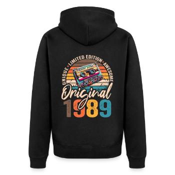 Vintage Né 1989 Anniversaire Original 1989 - Veste à capuche bio Premium Unisexe - noir - Dos - Nico (187cm)