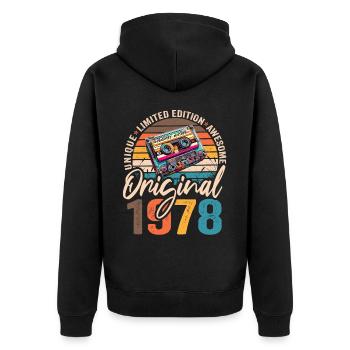 Vintage Born 1978 Birthday Original 1978 - Unisex Premium Organic Zip Hoodie - black - Back - Nico (187cm)