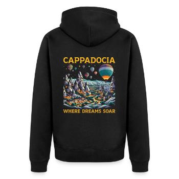 Kappadokien Türkei Reisen Ich liebe Istanbul - Unisex Premium Bio Zip Hoodie - Schwarz - Hinten - Nico (187cm)