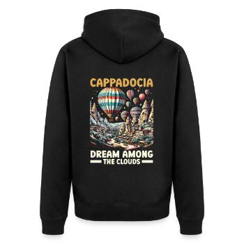 Cappadoce Turquie Voyage Vacances J’aime Istanbul - Veste à capuche bio Premium Unisexe - noir - Dos - Nico (187cm)