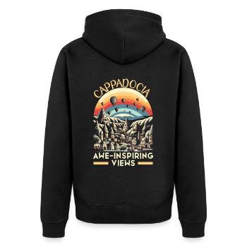 Kappadokien Türkei Reisen Ich liebe Istanbul - Unisex Premium Bio Zip Hoodie - Schwarz - Hinten - Nico (187cm)