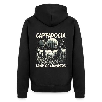 Kappadokien Türkei Reisen Ich liebe Istanbul - Unisex Premium Bio Zip Hoodie - Schwarz - Hinten - Nico (187cm)