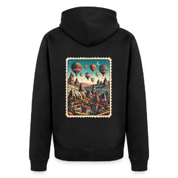 Kappadokien Türkei Reisen Ich liebe Istanbul - Unisex Premium Bio Zip Hoodie - Schwarz - Hinten - Nico (187cm)