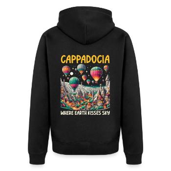 Kappadokien Türkei Reisen Ich liebe Istanbul - Unisex Premium Bio Zip Hoodie - Schwarz - Hinten - Nico (187cm)