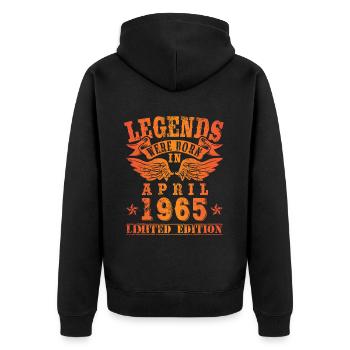 Legends were born in April 1965 Geburtstag - Unisex Premium Bio Zip Hoodie - Schwarz - Hinten - Nico (187cm)