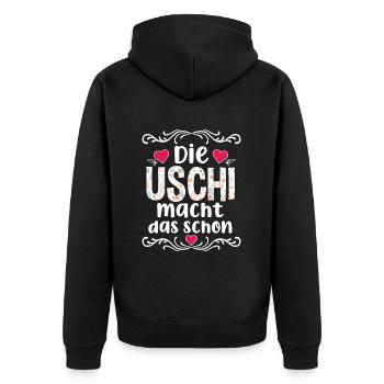 Die Uschi Macht Das Schon - Unisex Premium Bio Zip Hoodie - Schwarz - Hinten - Nico (187cm)
