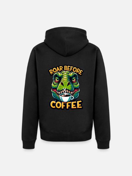 Grumpy Trex Dinosaur With - Unisex Premium Organic Zip Hoodie - black