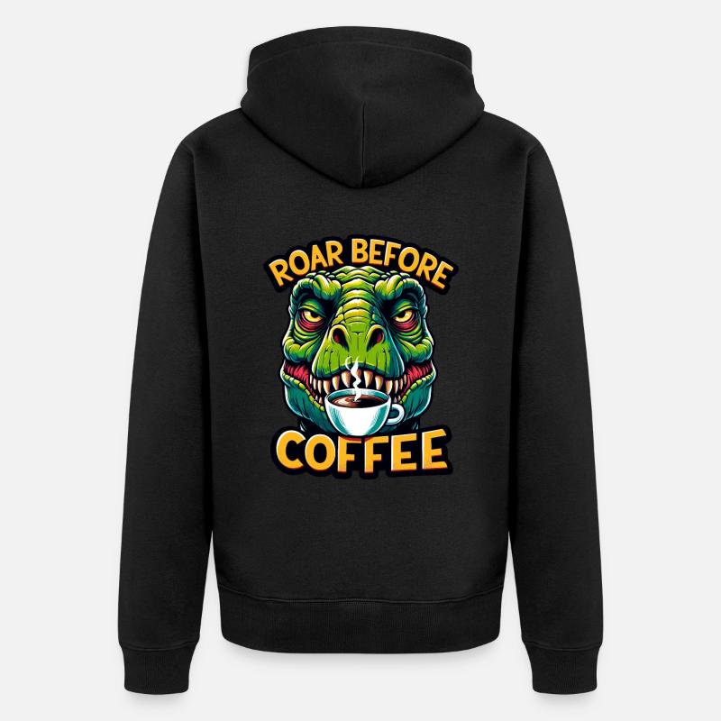 Grumpy Trex Dinosaur With - Unisex Premium Organic Zip Hoodie - black