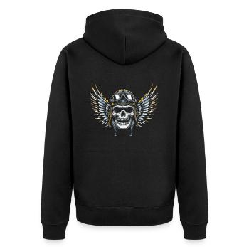 Motorrad Biker Motorbike Skull Motorcycle - Unisex Premium Bio Zip Hoodie - Schwarz - Hinten - Nico (187cm)