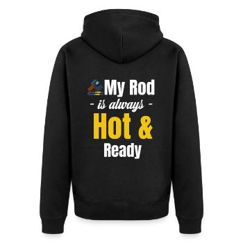 My staff is always hot and ready. Jollier - Unisex Premium Organic Zip Hoodie - black - Back - Nico (187cm)