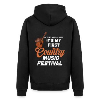 Ich Kann Nicht Ruhig Bleiben, Es Ist Mein Erstes - Unisex Premium Bio Zip Hoodie - Schwarz - Hinten - Nico (187cm)