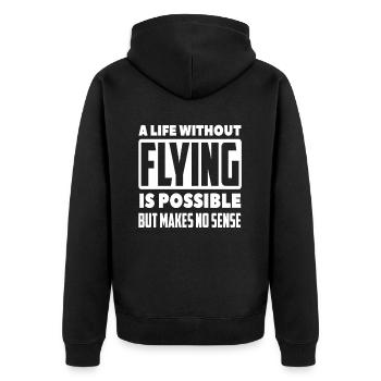 Pilot Leben Leidenschaft - Unisex Premium Bio Zip Hoodie - Schwarz - Hinten - Nico (187cm)