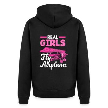 Pilot Mädchen Frau Frauen - Unisex Premium Bio Zip Hoodie - Schwarz - Hinten - Nico (187cm)