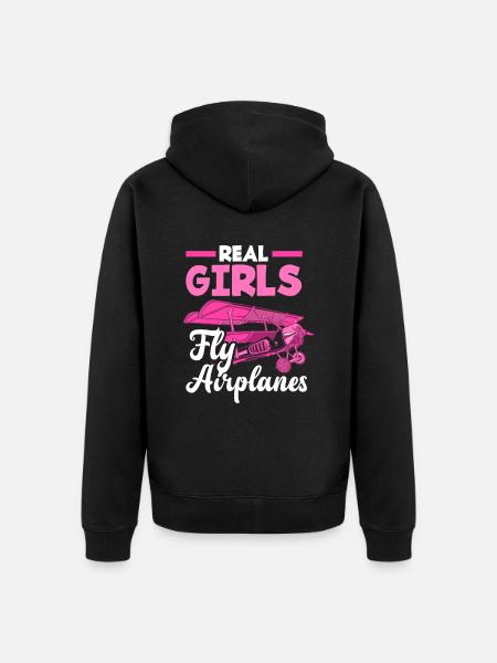 Pilot Mädchen Frau Frauen - Unisex Premium Bio Zip Hoodie - Schwarz