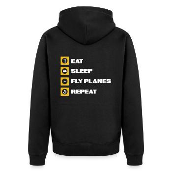 Pilot Essen Schlafen Fliegen - Unisex Premium Bio Zip Hoodie - Schwarz - Hinten - Nico (187cm)