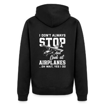 Pilot Fliegen Fliegerei Hobby Flugsport - Unisex Premium Bio Zip Hoodie - Schwarz - Hinten - Nico (187cm)
