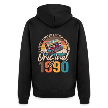 Vintage Born 1990 Birthday Original 1990 - Unisex Premium Organic Zip Hoodie - black - Back - Nico (187cm)