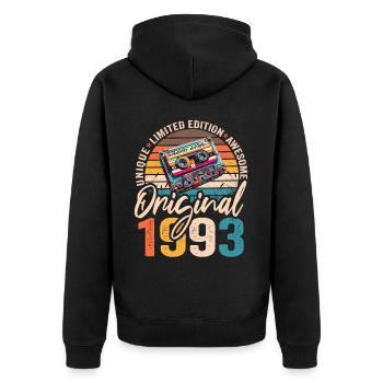 Vintage geboren 1993 Geburtstag Original 1993 - Unisex Premium Bio Zip Hoodie - Schwarz - Hinten - Nico (187cm)