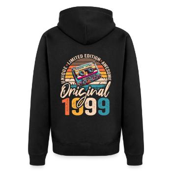 Vintage geboren 1999 Geburtstag Original 1999 - Unisex Premium Bio Zip Hoodie - Schwarz - Hinten - Nico (187cm)