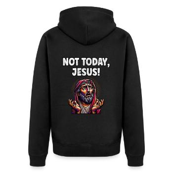 Funny Anti Religion Atheist Agnostic - Unisex Premium Organic Zip Hoodie - black - Back - Nico (187cm)