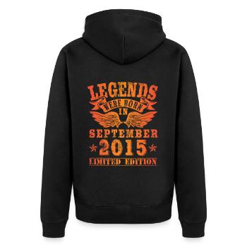 Legends were born in September 2015 Geburtstag - Unisex Premium Bio Zip Hoodie - Schwarz - Hinten - Nico (187cm)