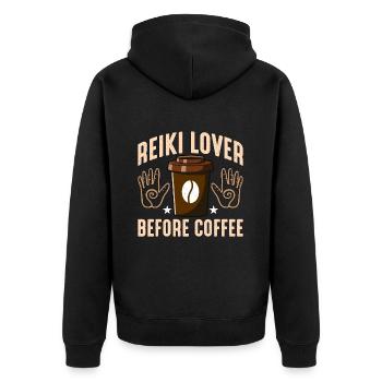 Reiki Lover Before Coffee Meditation Coffee Lover - Unisex Premium Bio Zip Hoodie - Schwarz - Hinten - Nico (187cm)