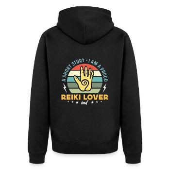Reiki Lover A Short Story I Am A Meditation Lover - Unisex Premium Organic Zip Hoodie - black - Back - Nico (187cm)