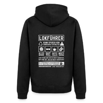 Kann Spuren von Sarkasmus enthalten - Unisex Premium Bio Zip Hoodie - Schwarz - Hinten - Nico (187cm)