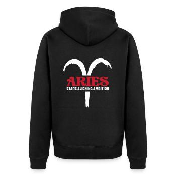 Widder Astrologie - Unisex Premium Bio Zip Hoodie - Schwarz - Hinten - Nico (187cm)