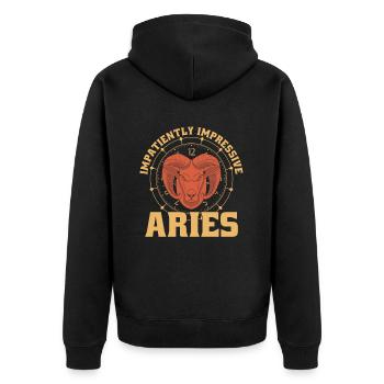 Widder Zeit Uhr - Unisex Premium Bio Zip Hoodie - Schwarz - Hinten - Nico (187cm)