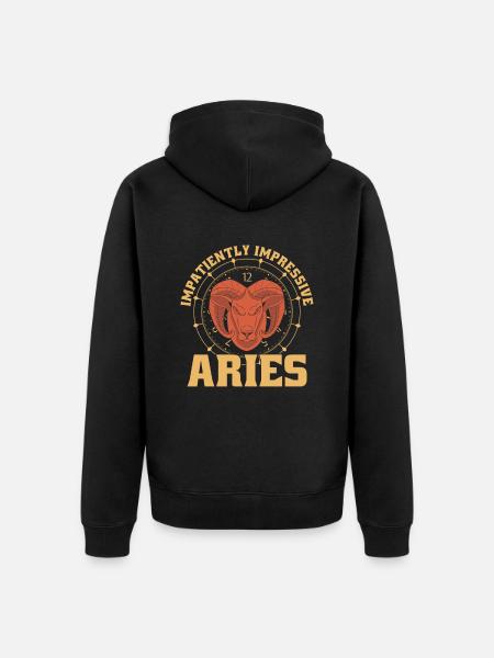 Aries Time Clock - Unisex Premium Organic Zip Hoodie - black