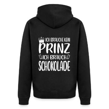 Ich will Schokolade – nicht den Prinzen - Unisex Premium Bio Zip Hoodie - Schwarz - Hinten - Nico (187cm)