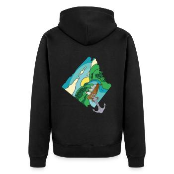 Oma Huhn Boot Bach runter Fantasy Geflügel Ausflug - Unisex Premium Bio Zip Hoodie - Schwarz - Hinten - Nico (187cm)