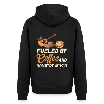 Angetrieben Von Kaffee Und Country-musik - Unisex Premium Bio Zip Hoodie - Schwarz - Hinten - Nico (187cm)