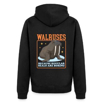 Walrus Walrus | Walrus Walrus Gift - Unisex Premium Organic Zip Hoodie - black - Back - Nico (187cm)