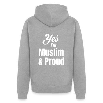 Mein Recht, Meine Stimme, Mein Hijab, Meine Wahl, - Unisex Premium Bio Zip Hoodie - Grau meliert - Hinten - Nico (187cm)