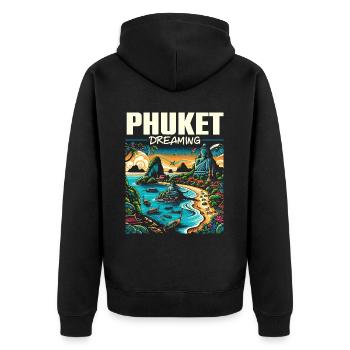 Phuket Thailand Reisen Thai Ich liebe Phuket - Unisex Premium Bio Zip Hoodie - Schwarz - Hinten - Nico (187cm)