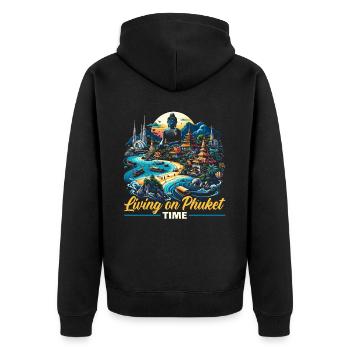Phuket Thailand Reisen Thai Ich liebe Phuket - Unisex Premium Bio Zip Hoodie - Schwarz - Hinten - Nico (187cm)