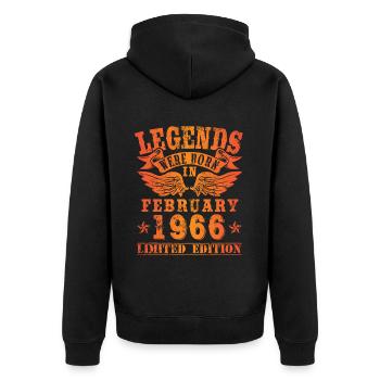 Legends were born in Februar 1966 Geburtstag - Unisex Premium Bio Zip Hoodie - Schwarz - Hinten - Nico (187cm)