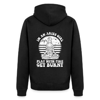 Widder Starke Frau - Unisex Premium Bio Zip Hoodie - Schwarz - Hinten - Nico (187cm)