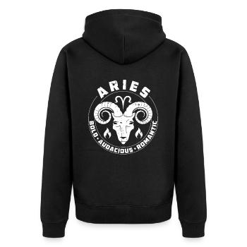 Widder Sternzeichenmerkmale - Unisex Premium Bio Zip Hoodie - Schwarz - Hinten - Nico (187cm)
