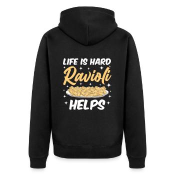 Lustige Italienisches Ravioli Pasta - Unisex Premium Bio Zip Hoodie - Schwarz - Hinten - Nico (187cm)