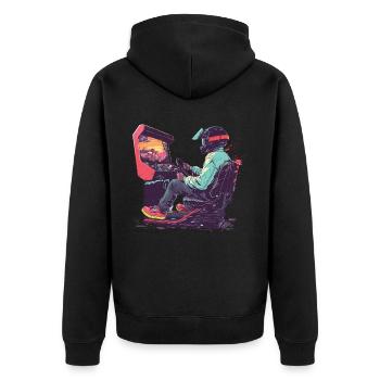„zeit Für Sim Racing“ Sim Racer - Unisex Premium Bio Zip Hoodie - Schwarz - Hinten - Nico (187cm)