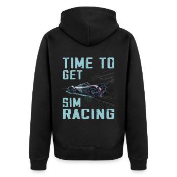 „zeit Für Sim Racing“ Sim Racer - Unisex Premium Bio Zip Hoodie - Schwarz - Hinten - Nico (187cm)