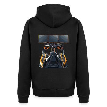 „zeit Für Sim Racing“ Sim Racer - Unisex Premium Bio Zip Hoodie - Schwarz - Hinten - Nico (187cm)
