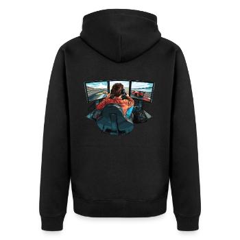 „zeit Für Sim Racing“ Sim Racer - Unisex Premium Bio Zip Hoodie - Schwarz - Hinten - Nico (187cm)