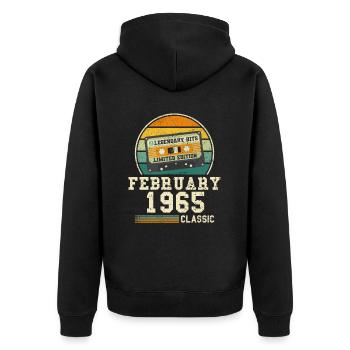 59th Birthday FEBRUARY Vintage 1965 Gift Idea - Unisex Premium Organic Zip Hoodie - black - Back - Nico (187cm)